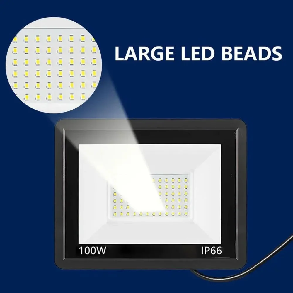 100W Led Flood Light Outdoor Security Garden Yard Spotlight Lamp IP66 Black